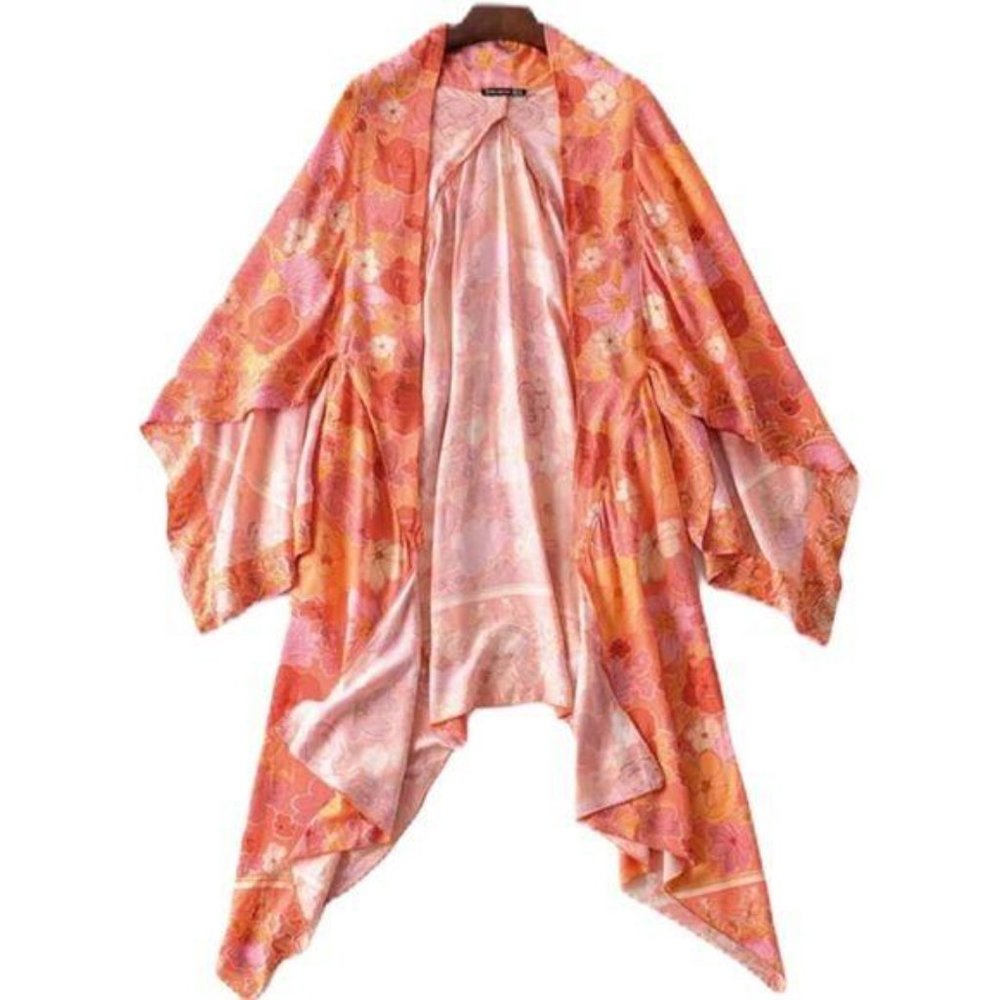 Vintage 70s Floral Print Kimono Cardigan Sweater - Picture 6 of 7